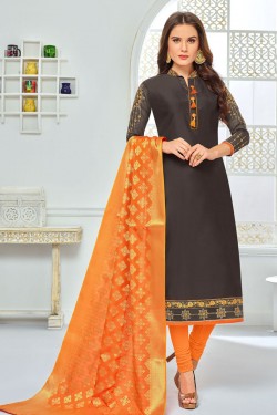 Gorgeous Grey Cotton Embroidered Work Casual Designer Salwar Suits