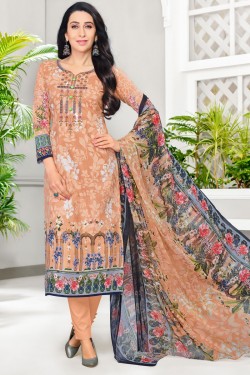 Karisma Kapoor Graceful Cream Cotton Casual Printed Salwar Suits
