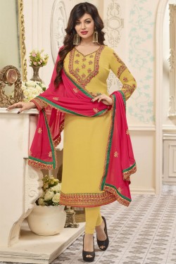 Ayesha Takia Beautiful Yellow Georgette Zari Work and Thread Work Casual Salwar Suit