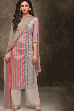 Supreme Grey Cotton Embroidered Work Plazo Printed Salwar Suit
