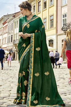 Pretty Green Banglori Silk Embroidered Work Designer Saree