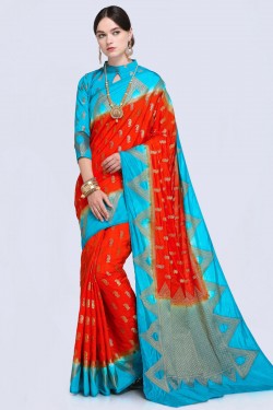Admirable Red Silk Printed Designer Party Wear Saree