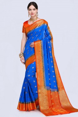 Admirable Blue Silk Printed Designer Saree