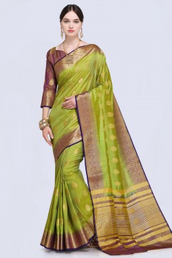 Stylish Green Silk Printed Designer Saree