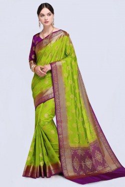 Gorgeous Green Silk Printed Designer Saree