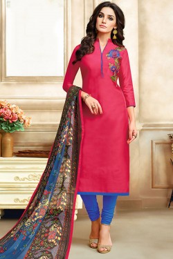 Supreme Pink Cotton Salwar Suit With Chiffon Dupatta