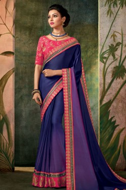 Charming Blue Designer Silk Embroidered Work Saree