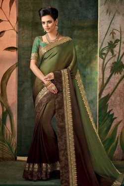 Graceful Green Designer Silk Embroidered Work Saree