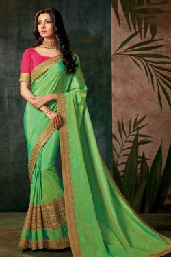 Excellent Green Designer Silk Embroidered Work Saree