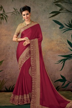 Gorgeous Red Silk Embroidered Work Designer Saree