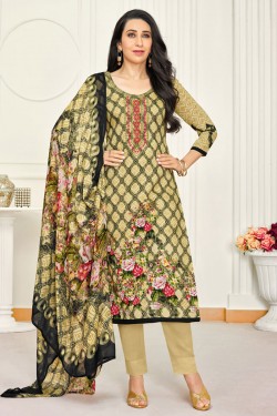 Karisma Kapoor Supreme Yellow Satin Printed Casual Wear Designer Suits