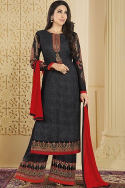 Karisma Kapoor Excellent Black Georgette Embroidered and Stone Work Plazo Slawar Suit
