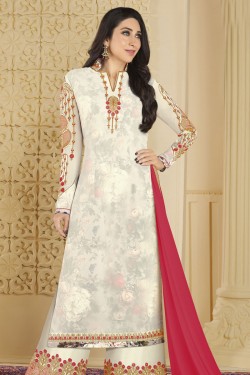 Karisma Kapoor Stylish White Georgette Embroidered and Stone Work Plazo Salwar Suit