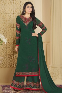 Karisma Kapoor Graceful Green Georgette Embroidered and Stone Work Plazo Salwar Suit