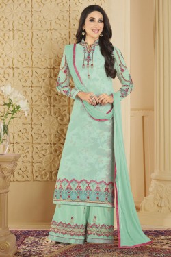 Karisma Kapoor Gorgeous Sky Blue Georgette Embroidered and Stone Work Plazo Suit