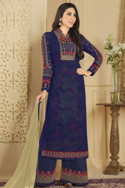 Karisma Kapoor Pretty Blue Georgette Embroidered and Stone Work Plazo Party Wear Salwar Suit