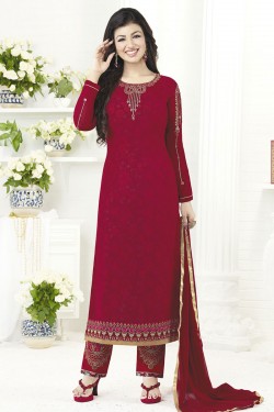 Ayesha Takia Desirable Red Georgette Designer Embroidered Work Salwar Suit with Nazmin and Chiffon Dupatta