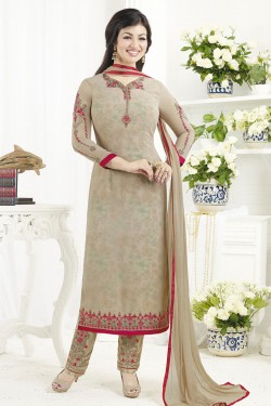 Ayesha Takia Pretty Brown Georgette Embroidered Work Salwar Suit