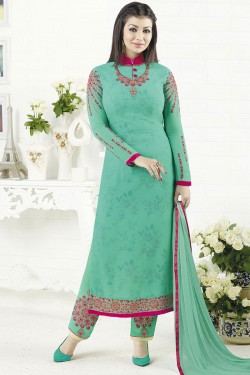 Ayesha Takia Excellent Green Georgette Designer Salwar Suit with Nazmin and Chiffon Dupatta