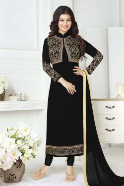 Ayesha Takia Stylish Black Georgette Designer Salwar Suit with Nazmin and Chiffon Dupatta
