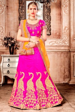Stylish Pink Banglori Silk Bridal Lehenga Choli with Net Dupatta