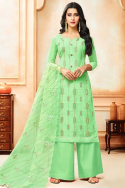 Optimum Green Silk Embroidered Designer Plazo Salwar Suit