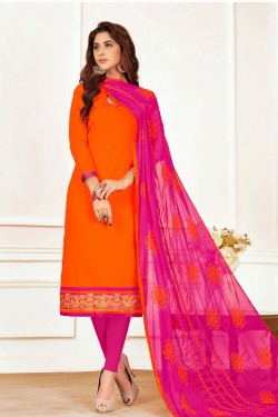 Lovely Orange Cotton Designer Salwar Suit with Nazmin Dupatta