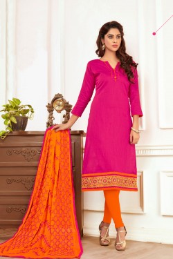 Admirable Pink Cotton Designer Embroidered Work Salwar Suit with Nazmin Dupatta