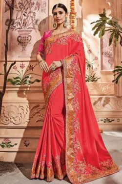 Gorgeous Red Silk Embroidered Designer Bridesmaid Saree