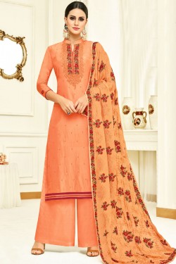 Optimum Orange Silk Embroidered Designer Plazo Salwar Suit