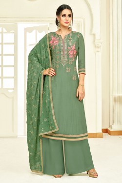 Admirable Green Silk Embroidered Designer Plazo Salwar Suit