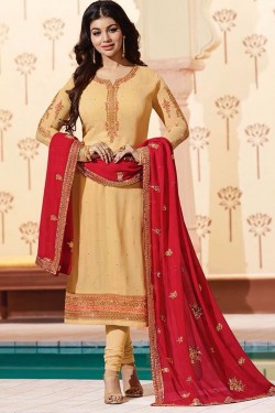 Ayesha Takiya Pretty Cream Georgette Embroidered Designer Salwar Suit With Georgette Dupatta
