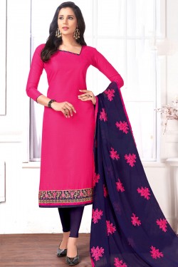 Graceful Pink Cotton Designer Salwar Suit with Nazmin Dupatta