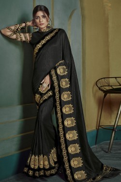 Desirable Black Art Silk Embroidered Designer Saree With Banglori Silk Blouse
