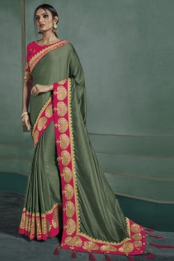 Supreme Green Art Silk Embroidered Designer Saree With Banglori Silk Blouse