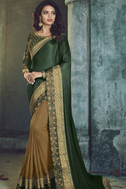 Excellent Green Fancy Fabric Designer Jaquard Work Saree