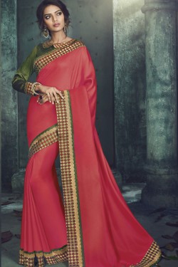 Classic Red Designer Silk Jaquard Work Saree