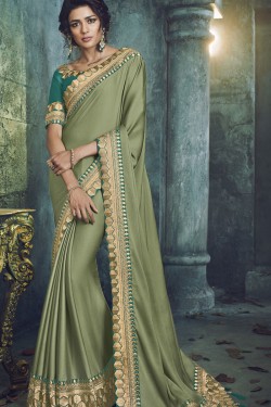 Excellent Green Designer Fancy Fabric Jaquard Work Saree
