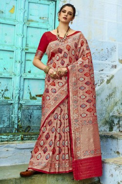 Gorgeous Red Silk Jaquard Work Saree