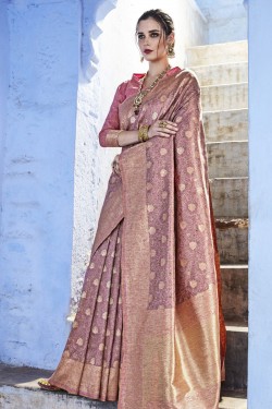Desirable Purple Silk Jaquard Work Designer Saree