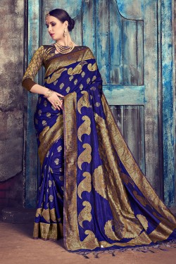 Charming Navy Blue Designer Silk Jaquard Work Saree