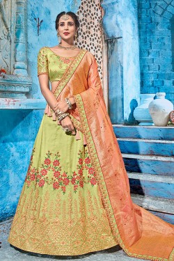 Ultimate Mehendi Green Silk Designer Lehenga with Silk Dupatta