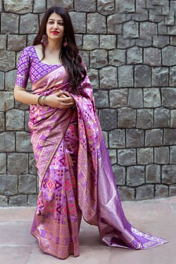 Pretty Purple Banarasi Silk Designer Jaquard Work Saree