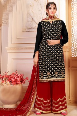 Ultimate Navy Blue Georgette Embroidered Work Plazo Slawar Suit with Nazmin Dupatta