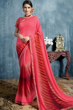 Gorgeous Pink Georgette Casual Printed Saree