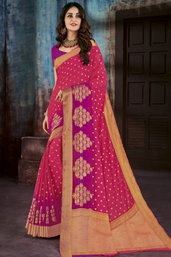Lovely Pink Chiffon Jaquard Work Designer Saree