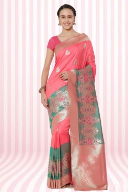 Supreme Pink and Green Silk Designer Jaquard Work Saree