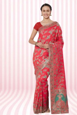 Desirable Red Silk Designer Jaquard Work Saree