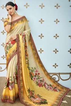 Excellent Multi Color Banarasi Silk Printed Designer Saree