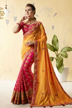 Beautiful Orange Silk Designer Embroidered Saree